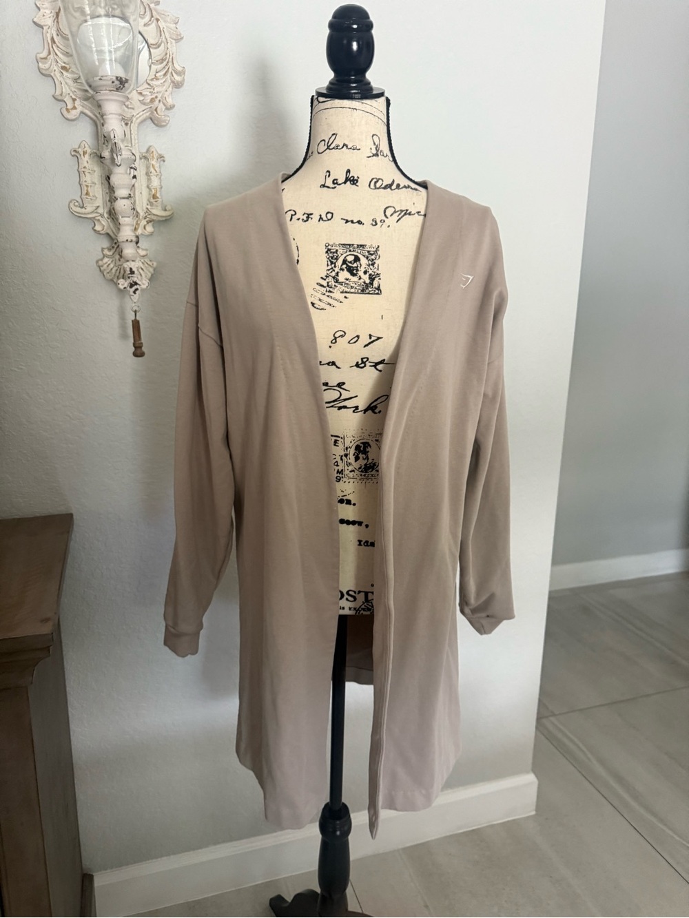 Gymshark Longline Open Front Cardigan Duster Taupe Beige Size S